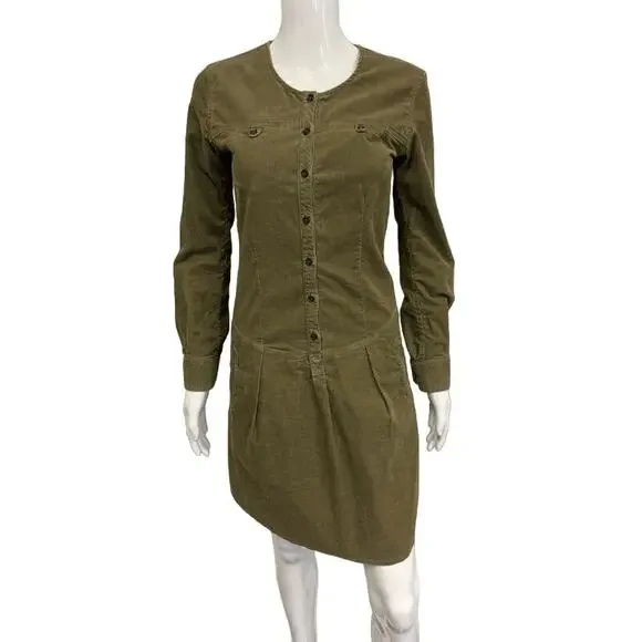 ETOILE ISABEL MARANT Green Corduroy Crewneck Long Sleeves Knee Length Dress  S